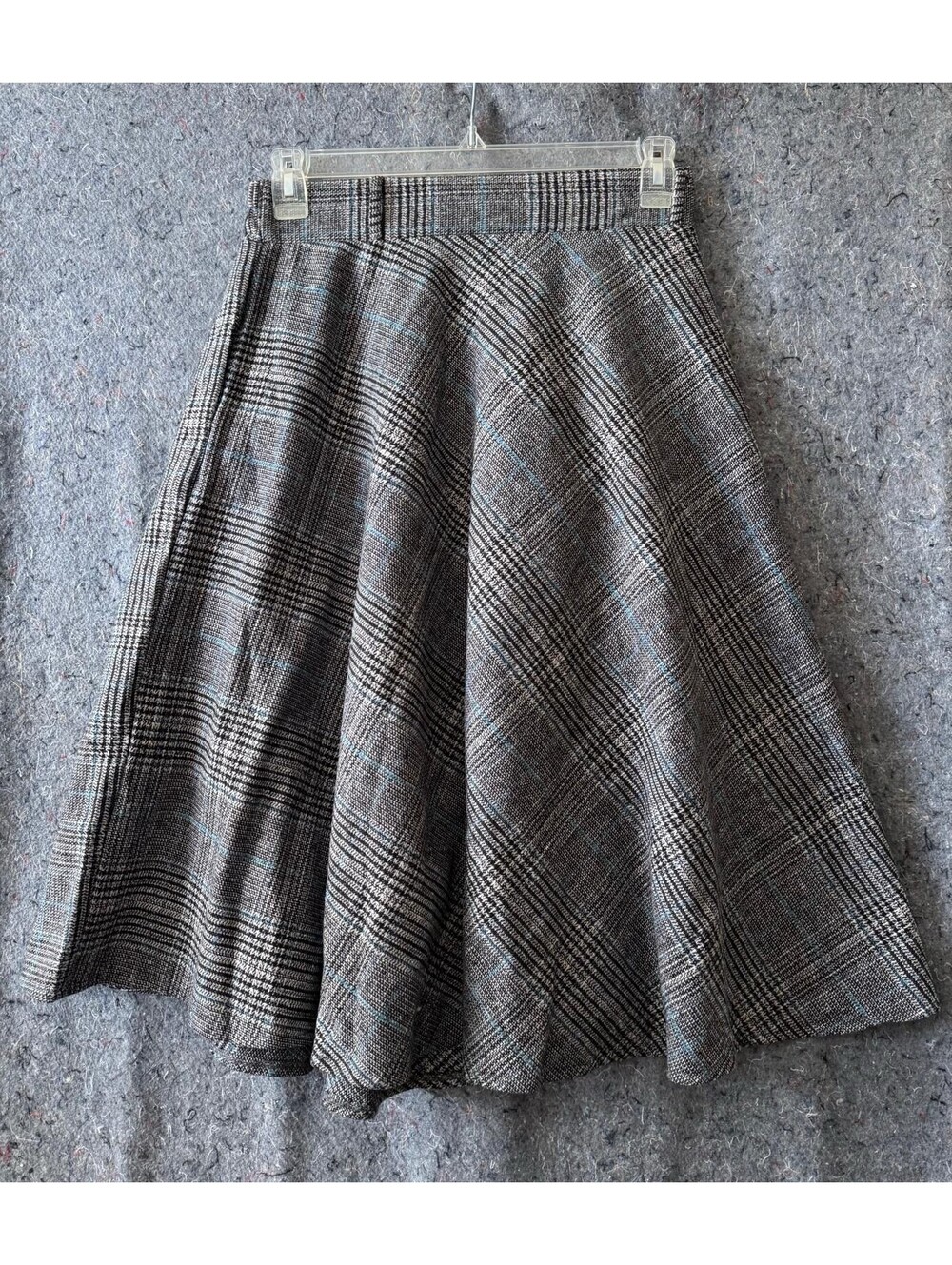 Tanming L NWT Grey Plaid Tweed Flare Skirt L749 Elastic Waist Lined Work